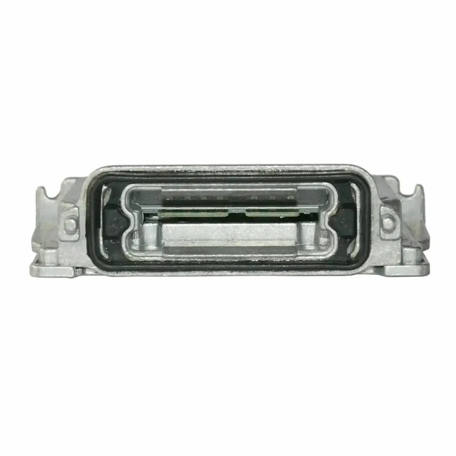 Srebrny metalowy złącznik z prostokątną obudową i czarnymi gumowymi uszczelkami do AP03 ballast 89034934 volvo s60
