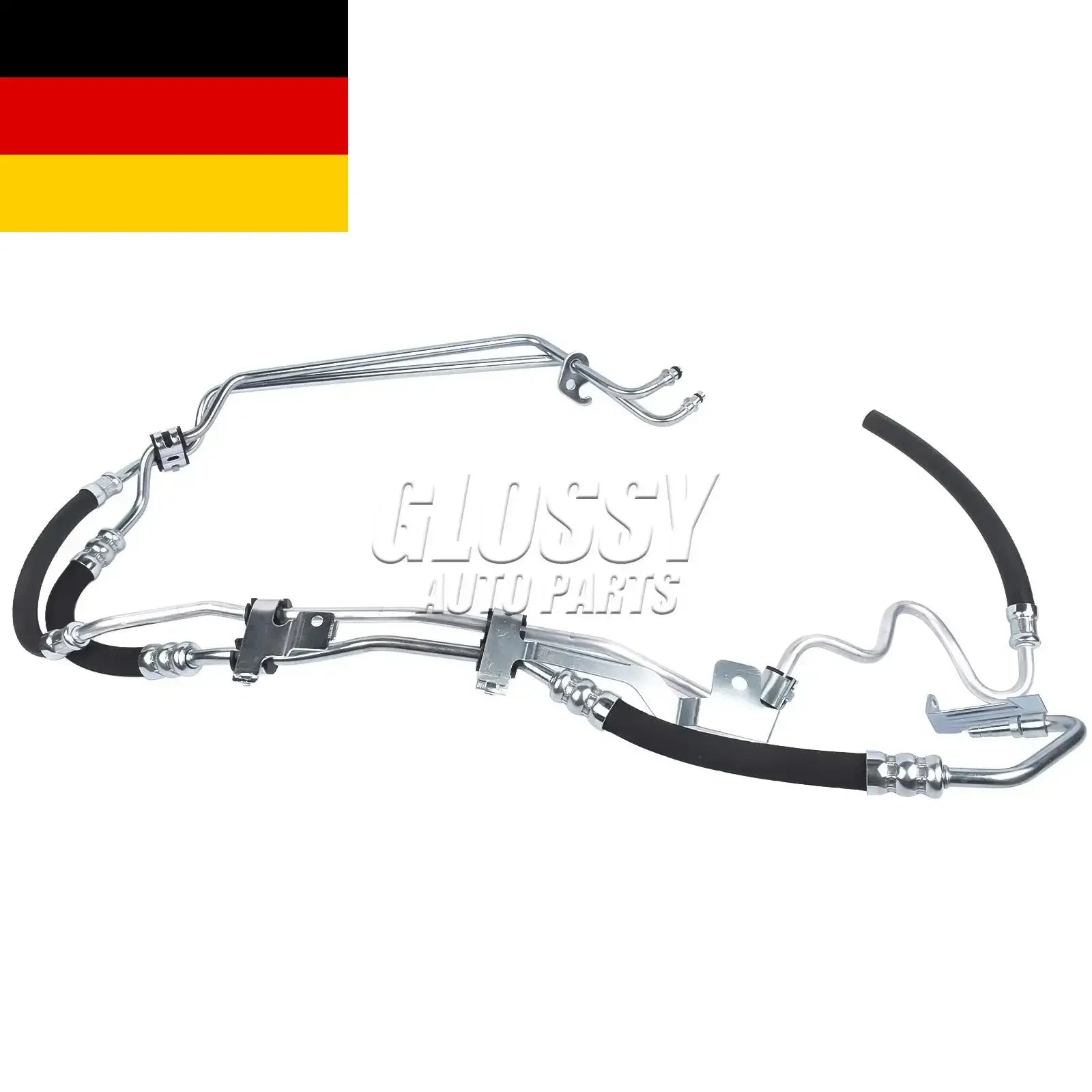 Srebrny metaliczny przewód skraplacza klimatyzacji z czarną gumową rurką i chromowanymi końcówkami do ford focus 4m513a212ce