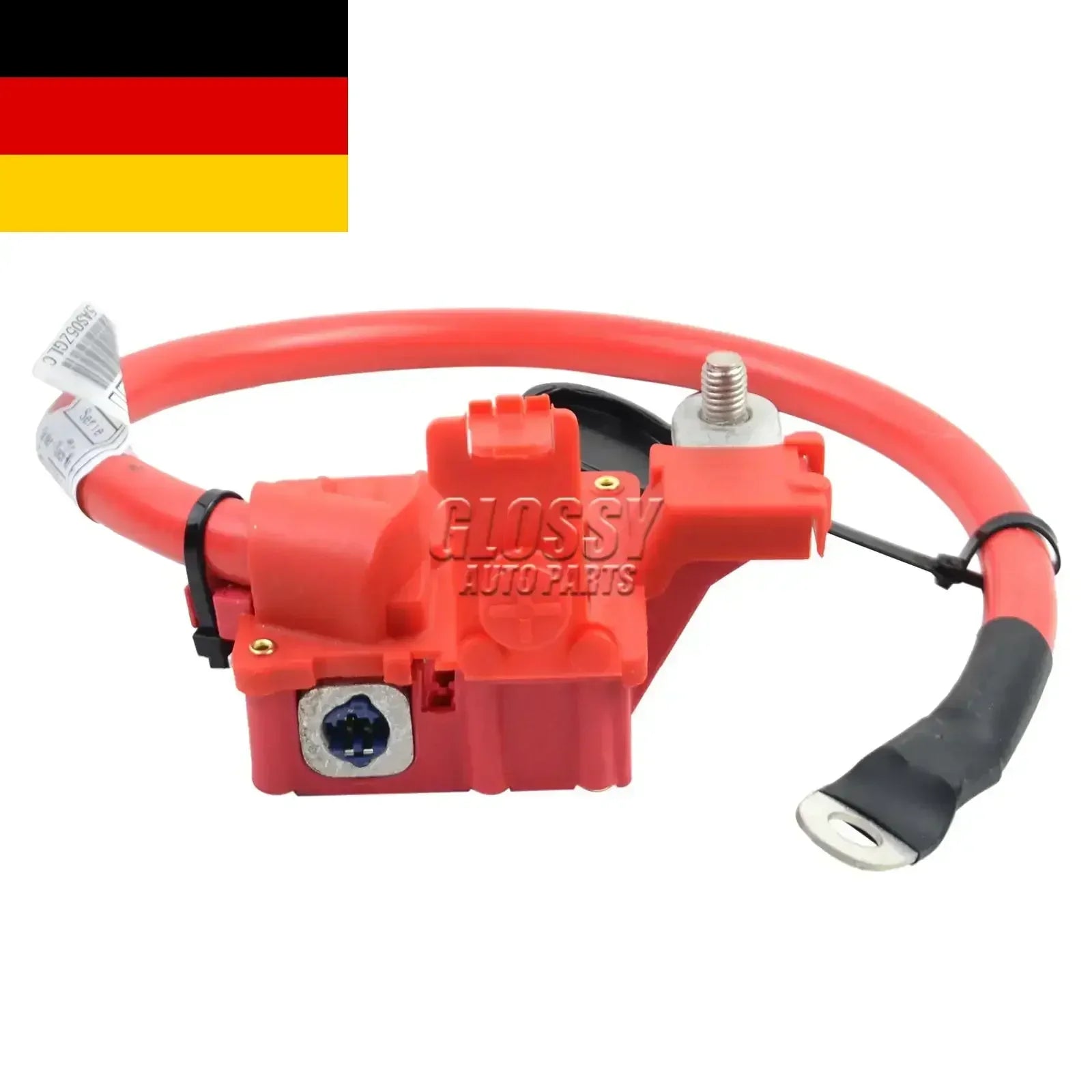 Czerwony plastikowy złącze zacisku akumulatora z czarnymi przewodami i metalowymi końcówkami do bmw e90 e91 part number ap03 61129217031