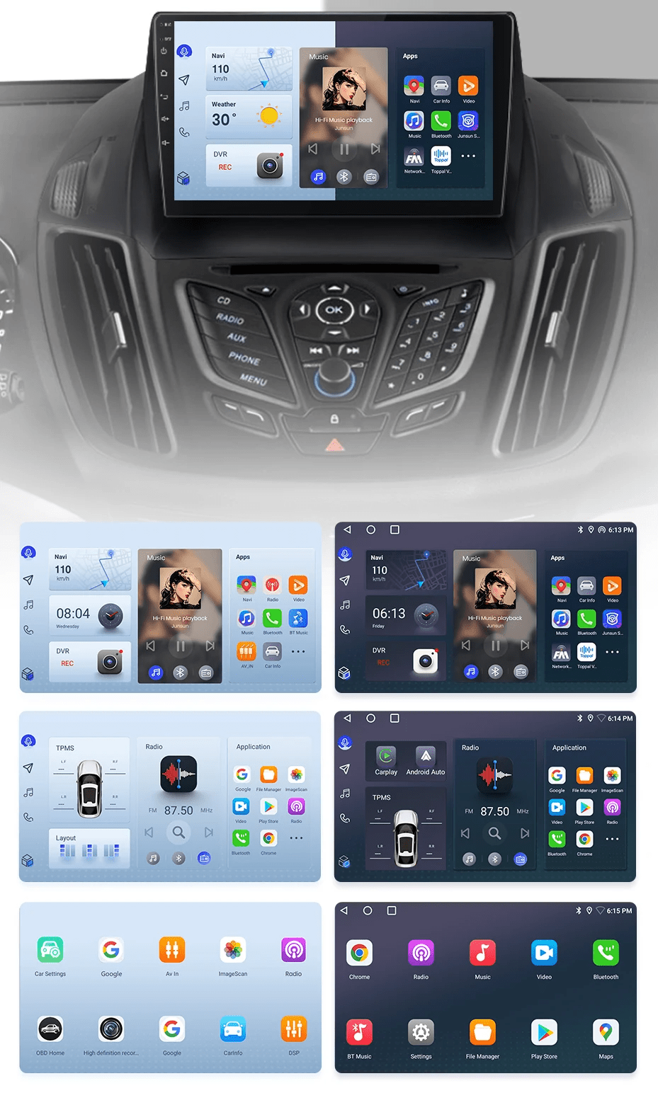 Radio Android Auto dla Ford Escape Kuga 2 C - MAX 2013 - 2016 CarPlay i Nawigacja GPS - Multigenus