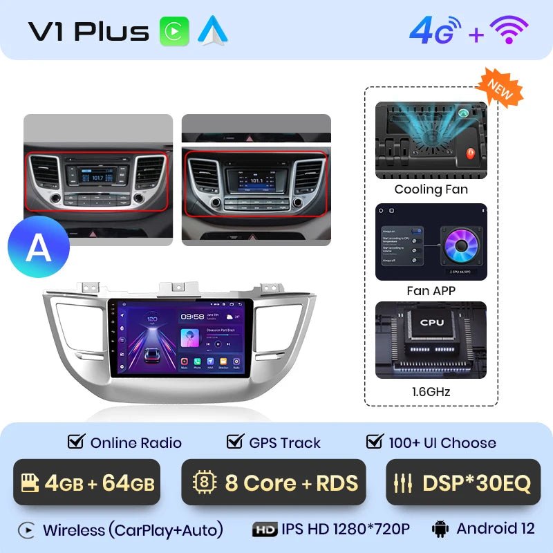 Radio Android Auto dla Hyundai IX35 Tucson 3 od 2015 - 2018 - Multigenus