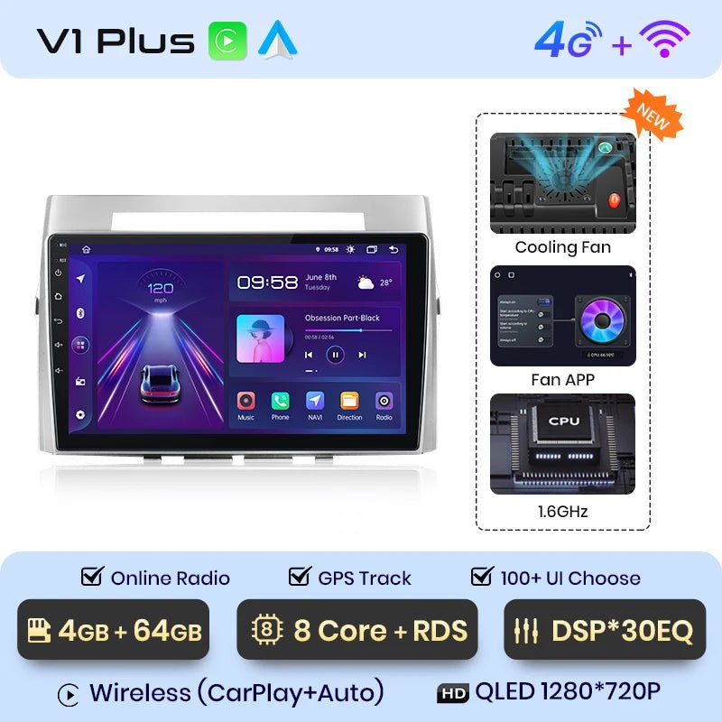 Radio Android Auto do Toyota Corolla Verso 2004 - 2009 – 2 - DIN Multimedia GPS z CarPlay - Multigenus