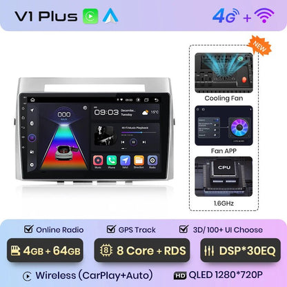 Radio Android Auto do Toyota Corolla Verso 2004 - 2009 – 2 - DIN Multimedia GPS z CarPlay - Multigenus