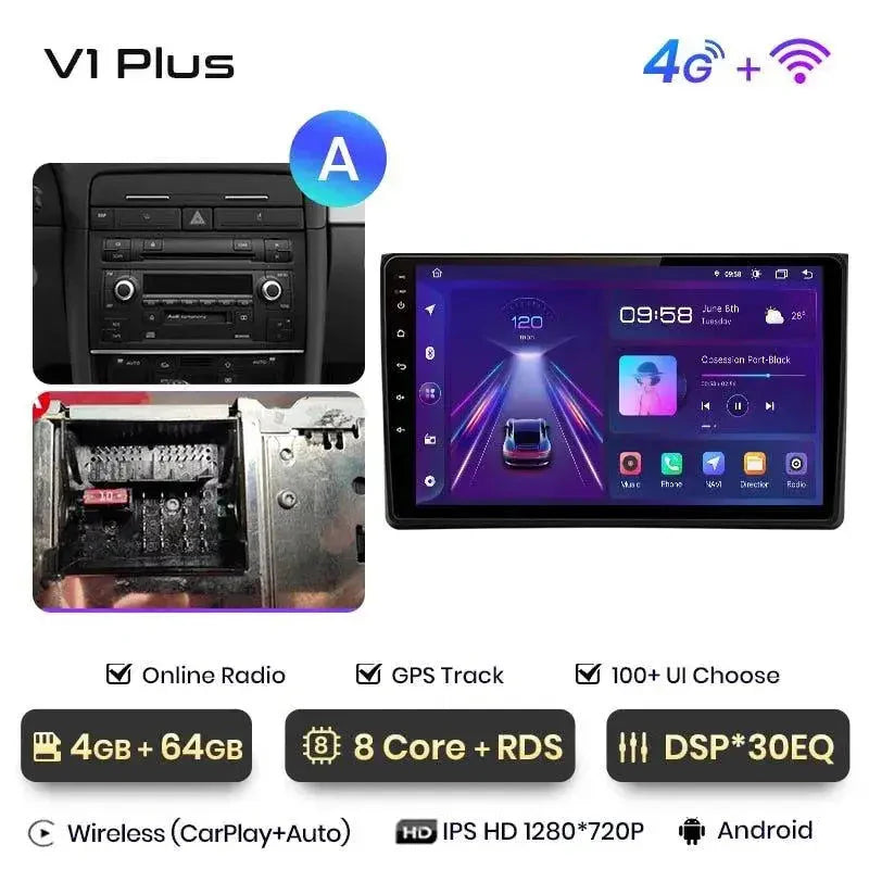 Radio nawigacja Audi A4 B6 B7 2000 - 2009 Carplay Android Auto - Multigenus
