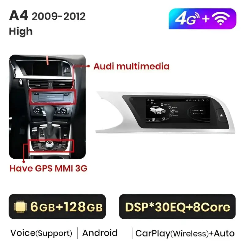 Radio nawigacja Audi A4 B8 2009 - 2012 i 2013 - 2016 CarPlay Android Auto - Multigenus
