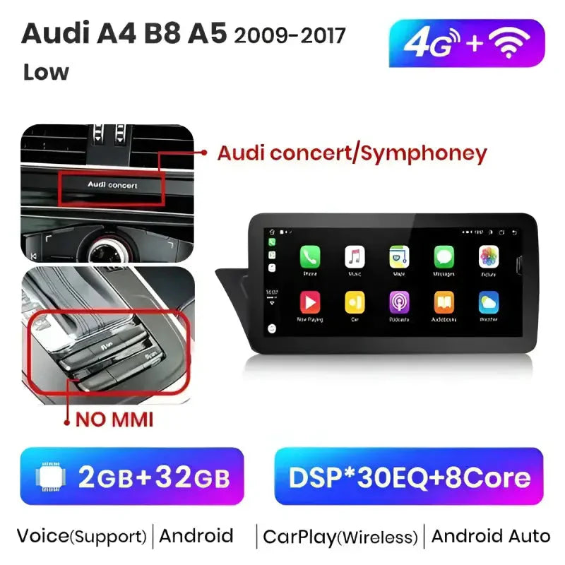 Radio nawigacja Audi A4 B8 A5 2009-2017 10.25“ CarPlay Android Auto - Multigenus