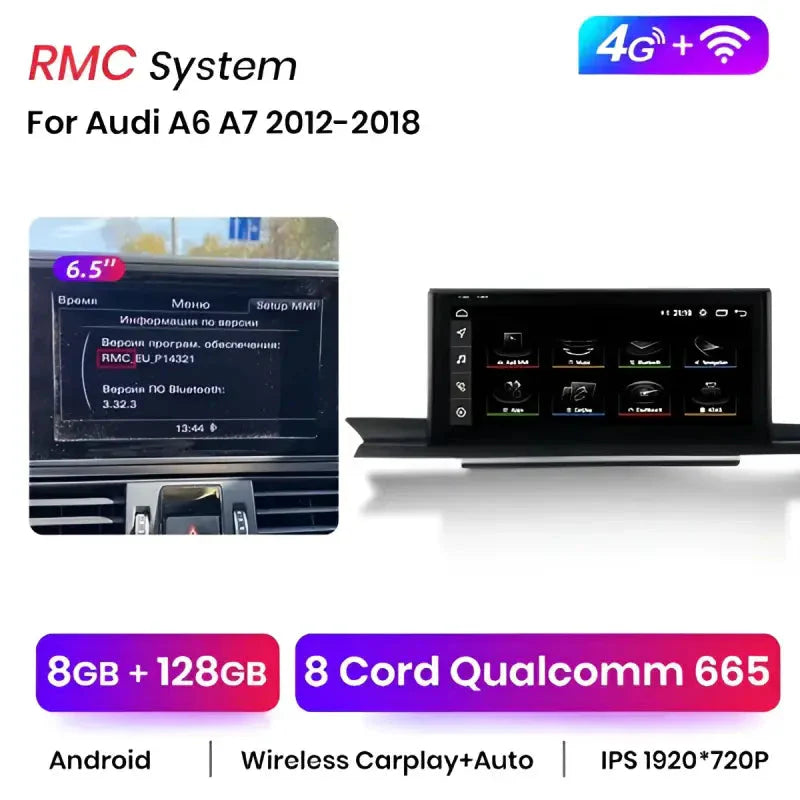 Bezprzewodowy odtwarzacz multimedialny CarPlay i Android Auto dla Audi A6/A6L/A7 (2012 - 2019) – Android 11, 1920x720P, 4G Doświadczenie audio - Multigenus