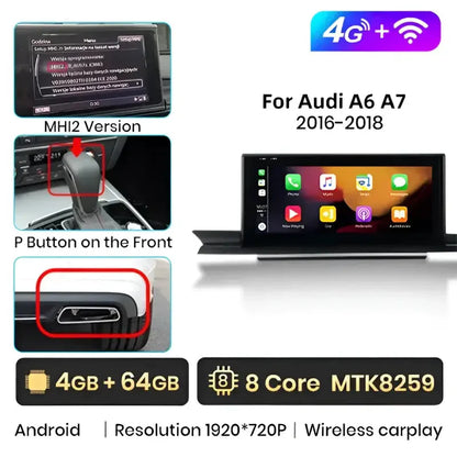 Bezprzewodowy odtwarzacz multimedialny CarPlay i Android Auto dla Audi A6/A6L/A7 (2012 - 2019) – Android 11, 1920x720P, 4G Doświadczenie audio - Multigenus