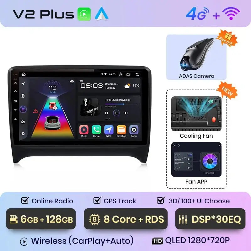 Radio samochodowe V1 Plus do Audi TT MK2 8J (2006 - 2014) - Bezprzewodowy CarPlay i Android Auto | Inteligentny system, brak DVD 2 - DIN - Multigenus