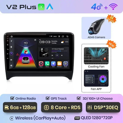 Radio samochodowe V1 Plus do Audi TT MK2 8J (2006 - 2014) - Bezprzewodowy CarPlay i Android Auto | Inteligentny system, brak DVD 2 - DIN - Multigenus