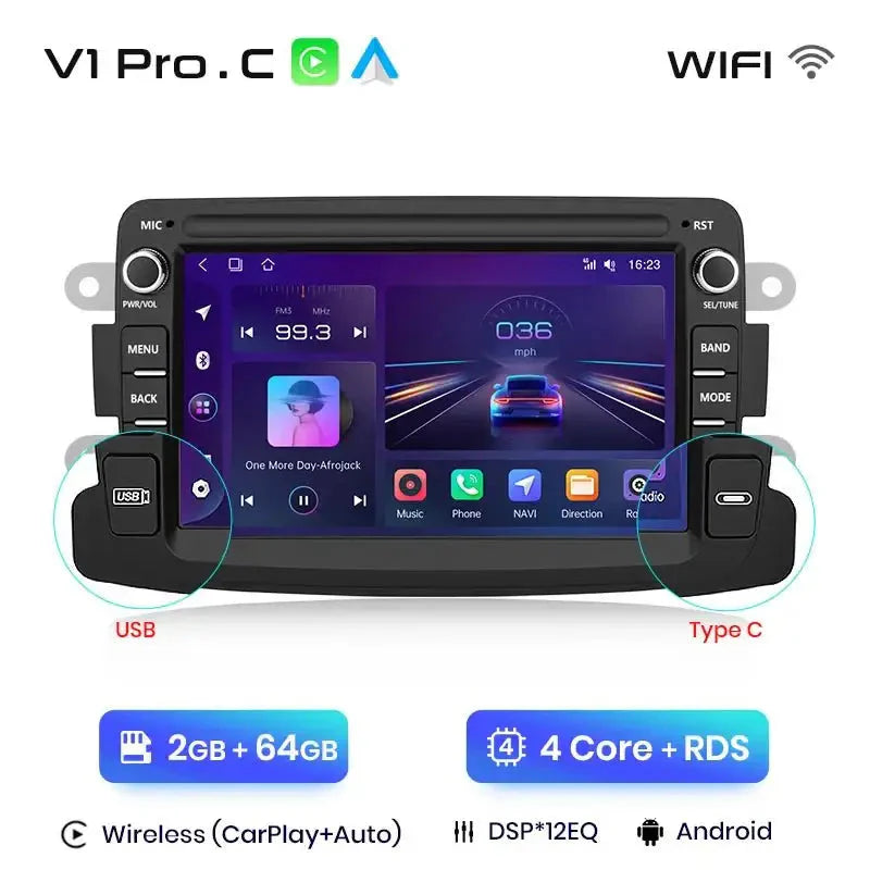 Radio do Renault Dacia Duster, Sandero, Captur, Xray, Logan 2, Symbol i Dokker z Bezprzewodowym CarPlay i Android Auto - Multigenus