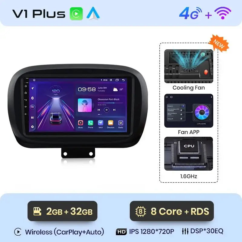 Plus Radio samochodowe do Fiata 500X 2014 - 2020 bezprzewodowy CarPlay Android Auto inteligentne systemy samochodowe - Multigenus