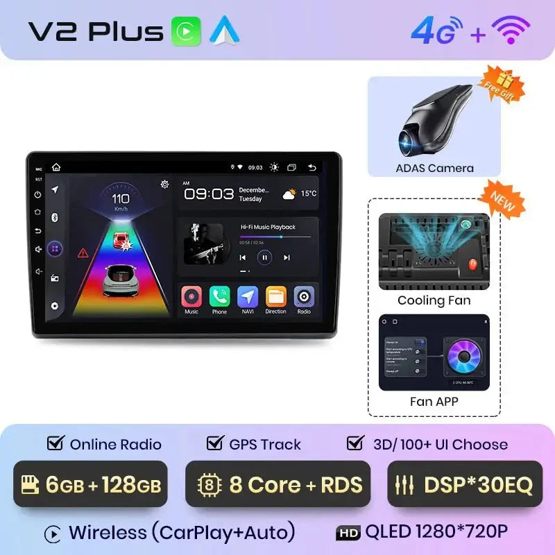 Radio samochodowe z bezprzewodowym CarPlay i Android Auto do Fiat Ducato, Peugeot Boxer 2, Citroen Jumper 2 (2006 - 2015) – Premium system multimedialny 2 DIN - Multigenus