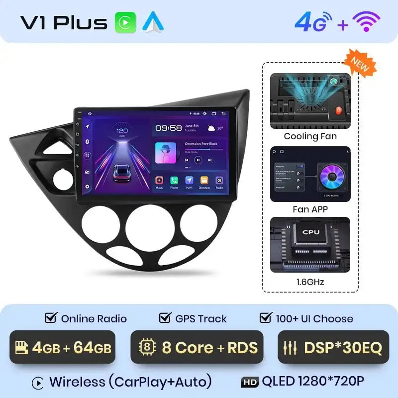 Bezprzewodowy CarPlay Android Auto Radio Samochodowe do Ford Fiesta 1995 - 2001 Focus Mk1 1998 - 2004 Inteligentne Systemy Samochodowe Autoradio - Multigenus