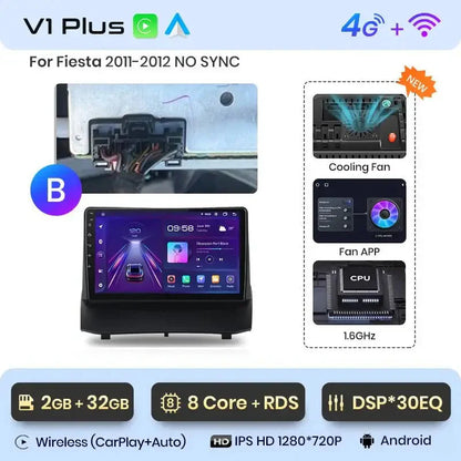 Radio do Ford Fiesta MK7 od 2009 - 2017 Multimedialne z Bezprzewodowym CarPlay Android - Multigenus