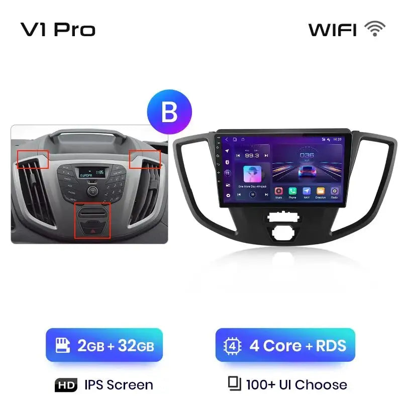 4G Bezprzewodowy CarPlay i Android Auto 2DIN Multimedia GPS Radio do Ford Transit Custom/Tourneo 2013 - 2021 - Multigenus