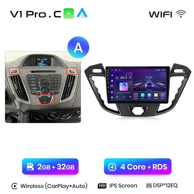 4G Bezprzewodowy CarPlay i Android Auto 2DIN Multimedia GPS Radio do Ford Transit Custom/Tourneo 2013 - 2021 - Multigenus
