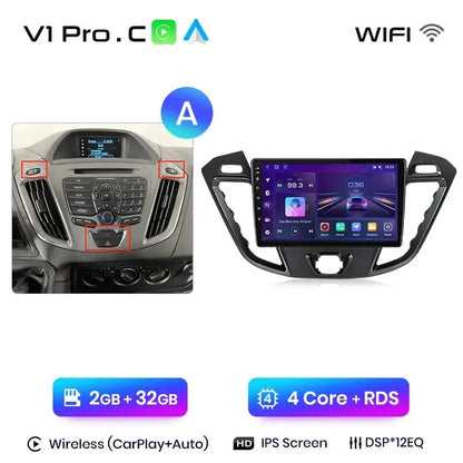 4G Bezprzewodowy CarPlay i Android Auto 2DIN Multimedia GPS Radio do Ford Transit Custom/Tourneo 2013 - 2021 - Multigenus
