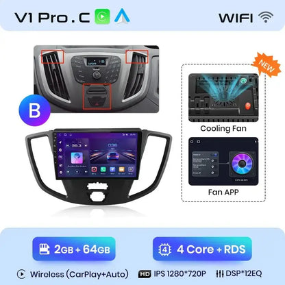 4G Bezprzewodowy CarPlay i Android Auto 2DIN Multimedia GPS Radio do Ford Transit Custom/Tourneo 2013 - 2021 - Multigenus