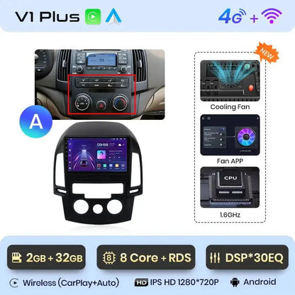 Radio do Hyundai i30 od 2006 - 2011 – Bezprzewodowy CarPlay i Android Auto, 2DIN GPS - Multigenus