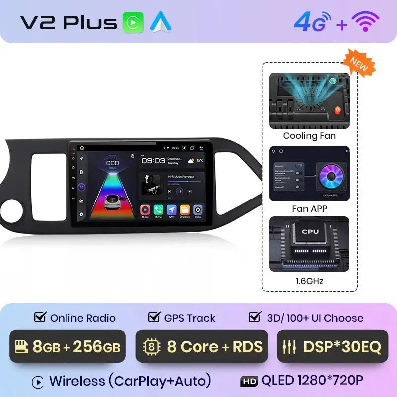 Radio Samochodowe do KIA Morning Picanto 2011 - 2016 | Bezprzewodowy CarPlay i Android Auto | Inteligentny System Multimedialny - Multigenus