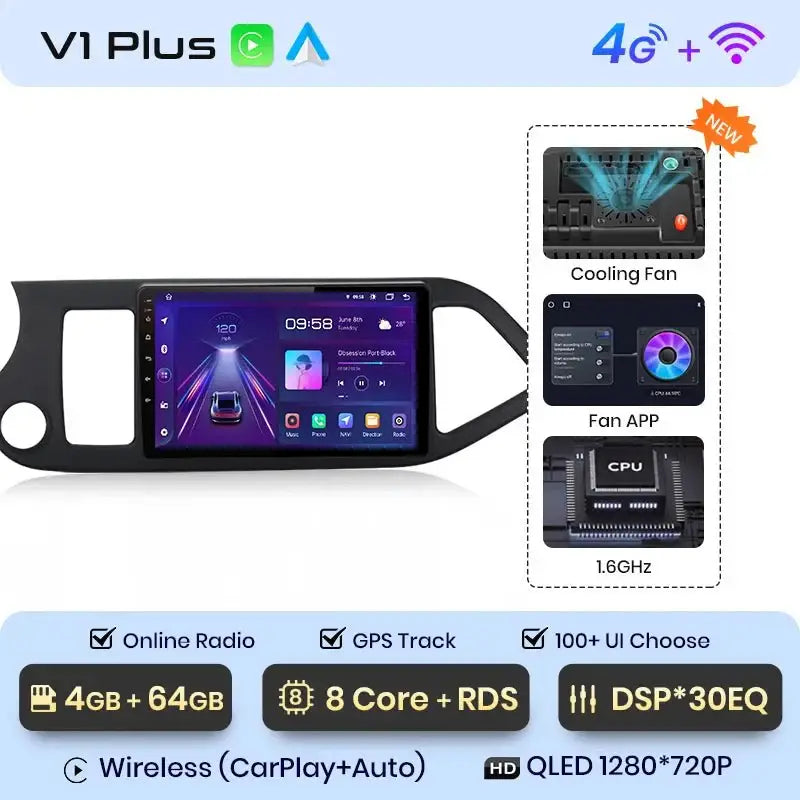 Radio Samochodowe do KIA Morning Picanto 2011 - 2016 | Bezprzewodowy CarPlay i Android Auto | Inteligentny System Multimedialny - Multigenus