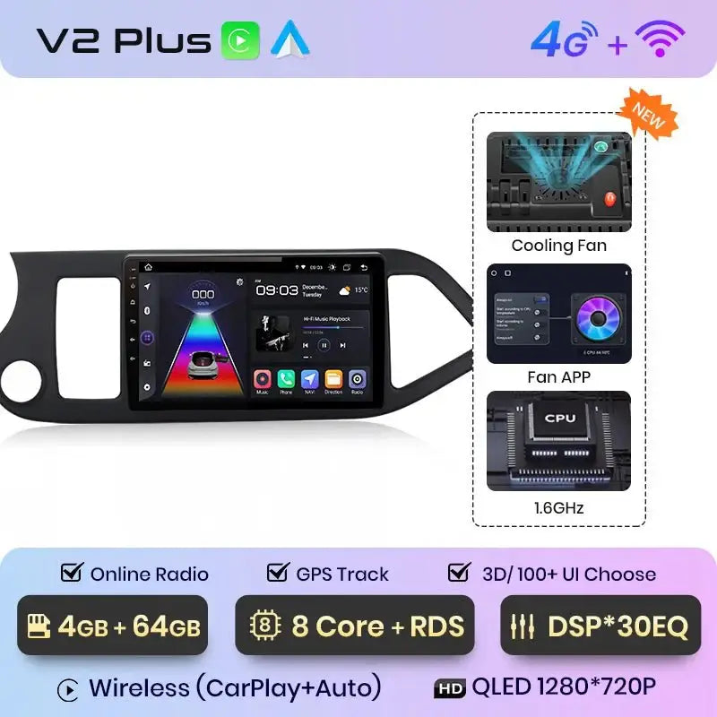 Radio Samochodowe do KIA Morning Picanto 2011 - 2016 | Bezprzewodowy CarPlay i Android Auto | Inteligentny System Multimedialny - Multigenus