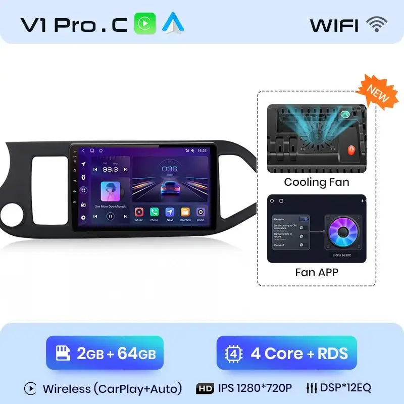 Radio Samochodowe do KIA Morning Picanto 2011 - 2016 | Bezprzewodowy CarPlay i Android Auto | Inteligentny System Multimedialny - Multigenus
