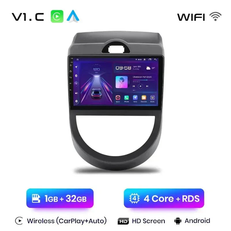 Radio multimedialne V1 AI Voice Wireless CarPlay i Android Auto dla Kia Soul (2008 - 2011) – Nawigacja GPS 4G i autoradio 2 - DIN - Multigenus