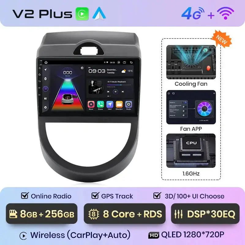 Radio multimedialne V1 AI Voice Wireless CarPlay i Android Auto dla Kia Soul (2008 - 2011) – Nawigacja GPS 4G i autoradio 2 - DIN - Multigenus