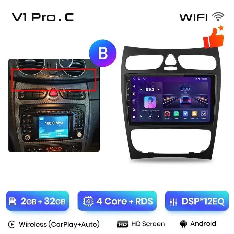 Radio nawigacja Mercedes Benz C CLK S203 W203 W209 A209 przed lift 2000-2011 Carplay Android Auto - Multigenus