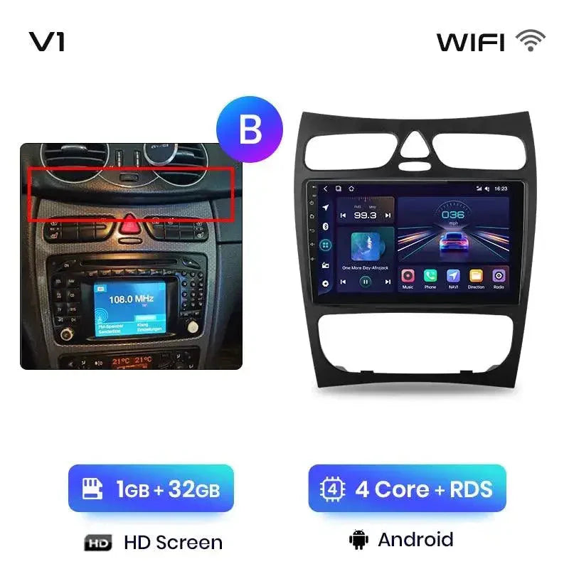 Radio nawigacja Mercedes Benz C CLK S203 W203 W209 A209 przed lift 2000-2011 Carplay Android Auto - Multigenus