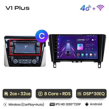 Radio nawigacja Nissan Qashqai J11 Nissan X trail T32 2014-2017 Android Auto Carplay - Multigenus