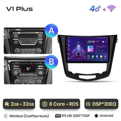 Radio nawigacja Nissan Qashqai J11 Nissan X trail T32 2014-2017 Android Auto Carplay - Multigenus