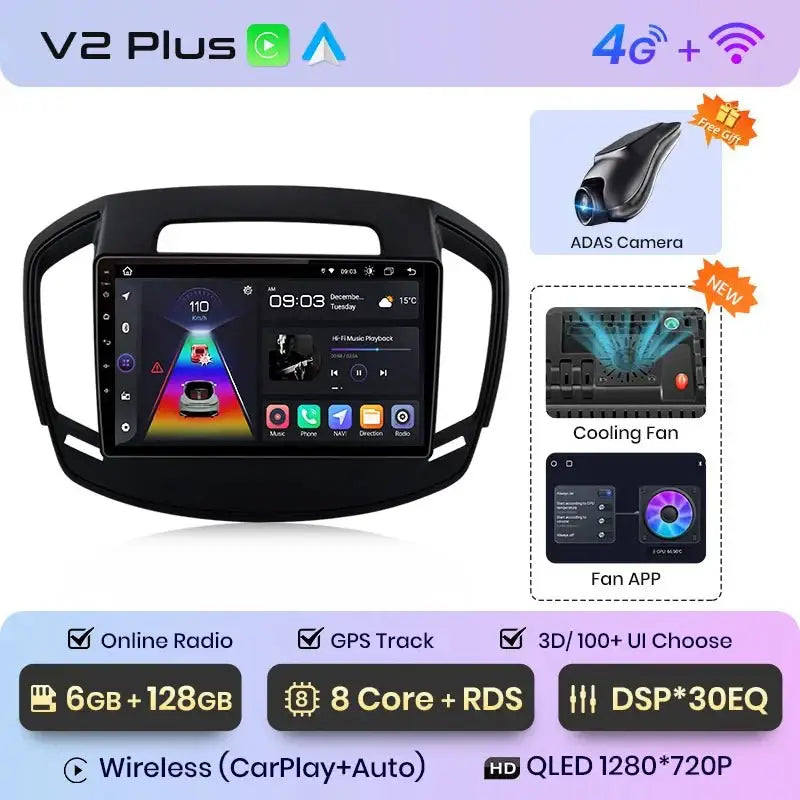 V1 Plus Radio Samochodowe dla Opel Insignia 2013 - 2017 | Bezprzewodowy CarPlay i Android Auto | 2DIN Bez DVD - Multigenus