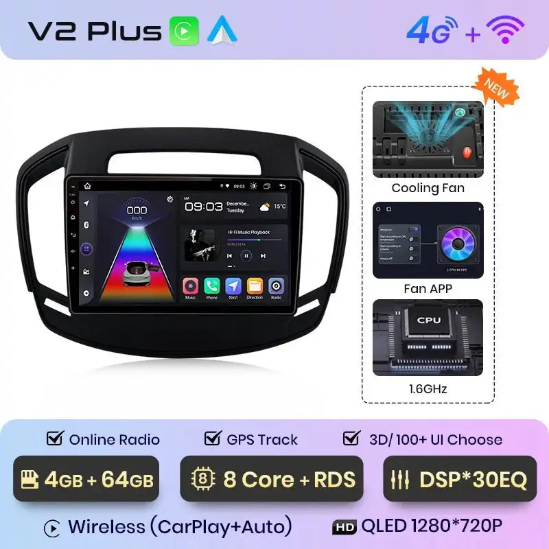 V1 Plus Radio Samochodowe dla Opel Insignia 2013 - 2017 | Bezprzewodowy CarPlay i Android Auto | 2DIN Bez DVD - Multigenus