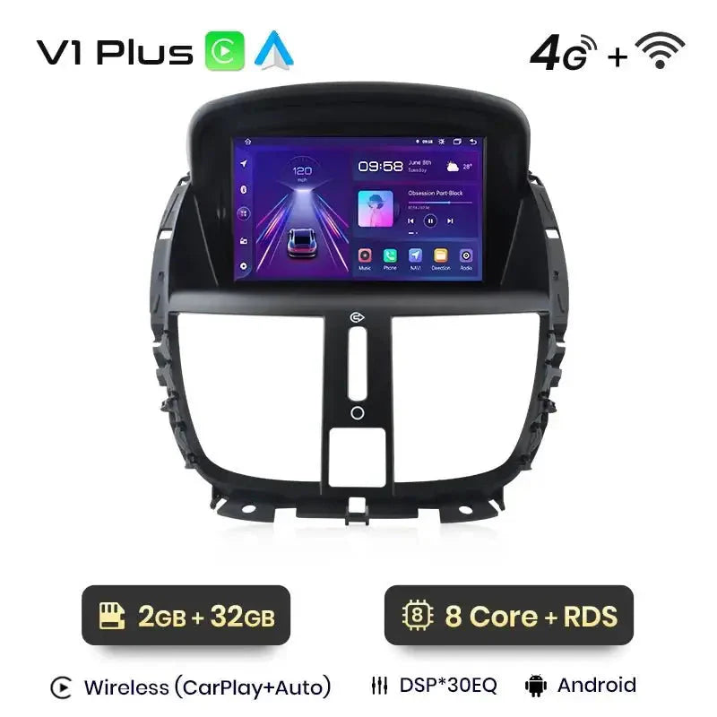 Radio dla Peugeot 207 207CC 2006 - 2015 – Bezprzewodowy CarPlay i Android Auto - Multigenus