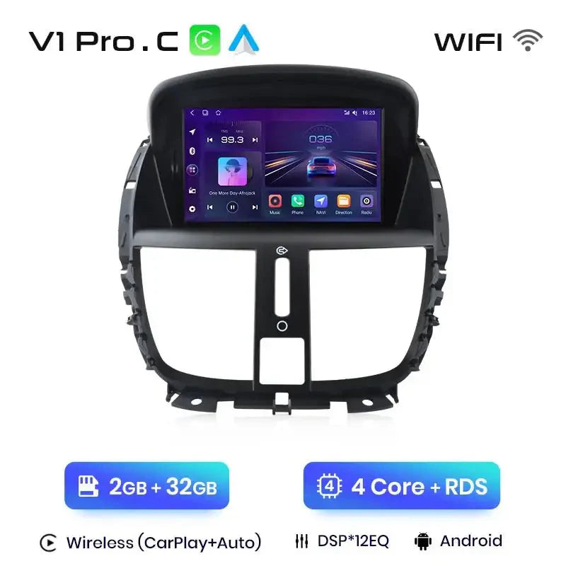 Radio dla Peugeot 207 207CC 2006 - 2015 – Bezprzewodowy CarPlay i Android Auto - Multigenus