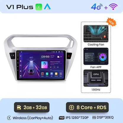 Radio do Peugeot 301 i Citroën Elysee 2013 - 2018 (2DIN) Bezprzewodowy CarPlay i Android Auto - Multigenus