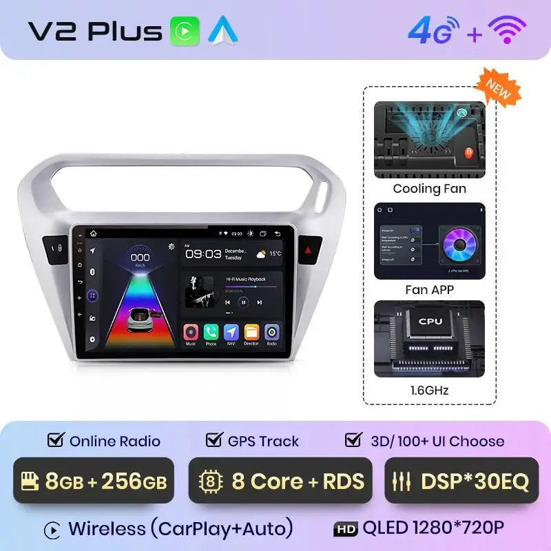 Radio do Peugeot 301 i Citroën Elysee 2013 - 2018 (2DIN) Bezprzewodowy CarPlay i Android Auto - Multigenus