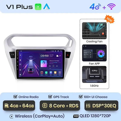 Radio do Peugeot 301 i Citroën Elysee 2013 - 2018 (2DIN) Bezprzewodowy CarPlay i Android Auto - Multigenus