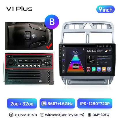 Radio Samochodowe 3 Plus 2K dla Peugeot 307 (2002 - 2013) | Bezprzewodowy CarPlay i Android Auto | Premium Upgrade Bez DVD 2DIN - Multigenus