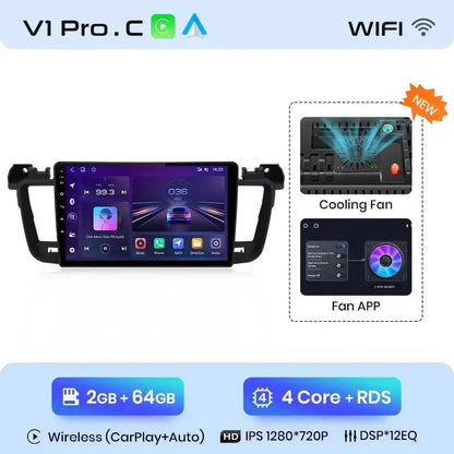 Bezprzewodowy system CarPlay i Android Auto do Peugeot 508/508SW (2011 - 2018) – inteligentne radio samochodowe, brak DVD, kompatybilność z 2 - DIN - Multigenus
