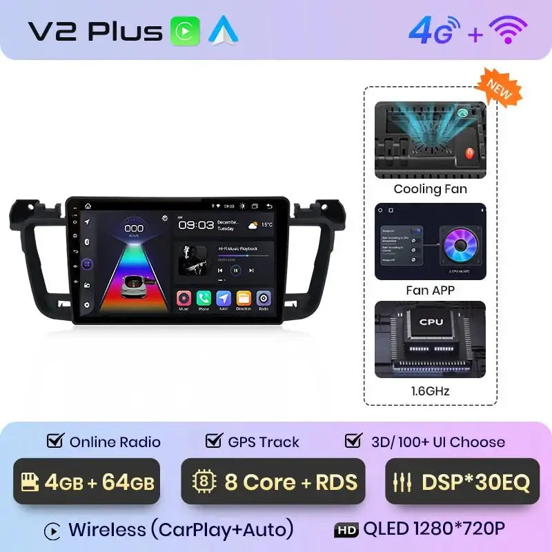 Bezprzewodowy system CarPlay i Android Auto do Peugeot 508/508SW (2011 - 2018) – inteligentne radio samochodowe, brak DVD, kompatybilność z 2 - DIN - Multigenus