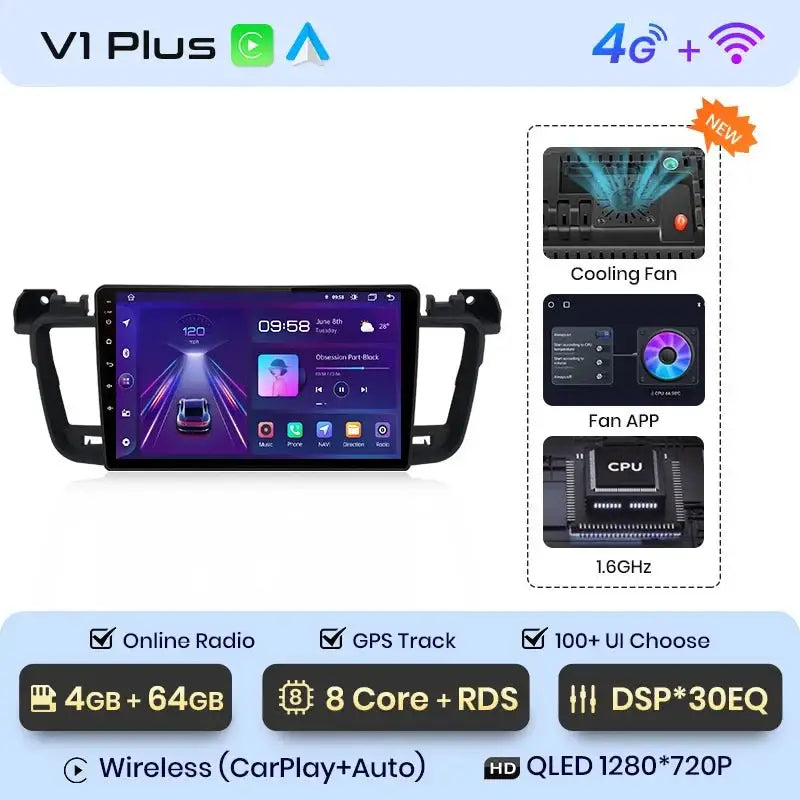 Bezprzewodowy system CarPlay i Android Auto do Peugeot 508/508SW (2011 - 2018) – inteligentne radio samochodowe, brak DVD, kompatybilność z 2 - DIN - Multigenus