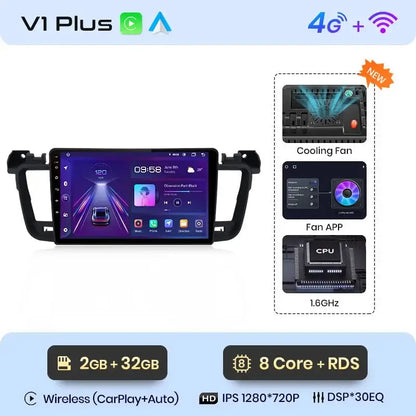 Bezprzewodowy system CarPlay i Android Auto do Peugeot 508/508SW (2011 - 2018) – inteligentne radio samochodowe, brak DVD, kompatybilność z 2 - DIN - Multigenus