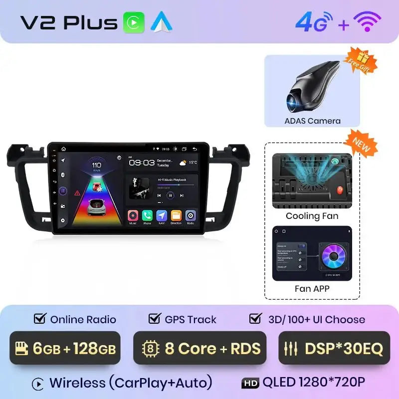 Bezprzewodowy system CarPlay i Android Auto do Peugeot 508/508SW (2011 - 2018) – inteligentne radio samochodowe, brak DVD, kompatybilność z 2 - DIN - Multigenus