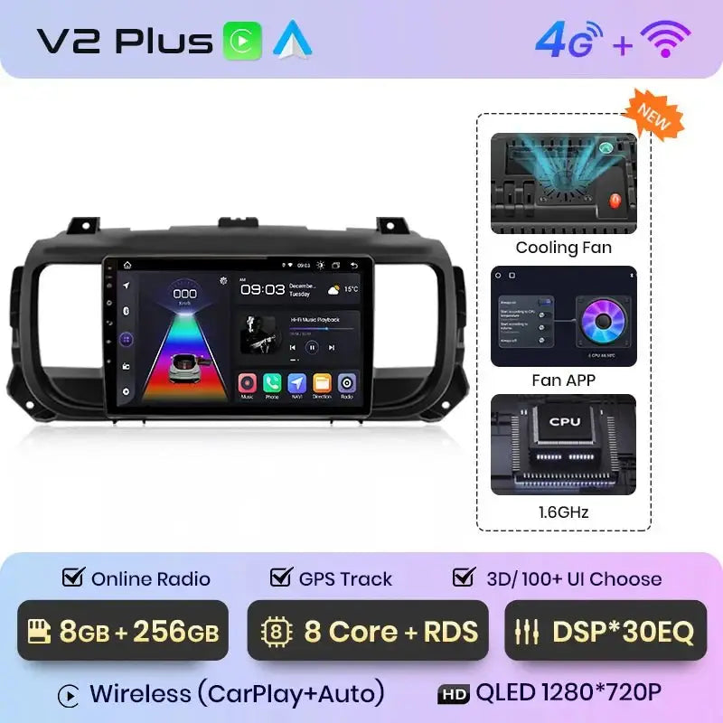 Radio samochodowe do Peugeot Expert 3, Citroen Jumpy 3, SpaceTourer (2016 - 2021) | Bezprzewodowy CarPlay i Android Auto | 2 - DIN, Bez DVD - Multigenus