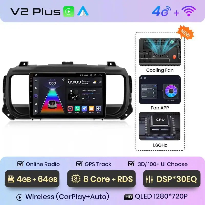 Radio samochodowe do Peugeot Expert 3, Citroen Jumpy 3, SpaceTourer (2016 - 2021) | Bezprzewodowy CarPlay i Android Auto | 2 - DIN, Bez DVD - Multigenus