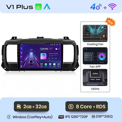 Radio samochodowe do Peugeot Expert 3, Citroen Jumpy 3, SpaceTourer (2016 - 2021) | Bezprzewodowy CarPlay i Android Auto | 2 - DIN, Bez DVD - Multigenus